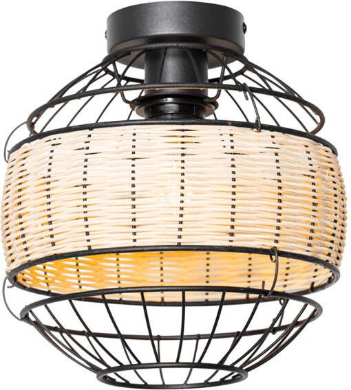 QAZQA Oosterse Plafondlamp Zwart Met Rotan 25 Cm Emir