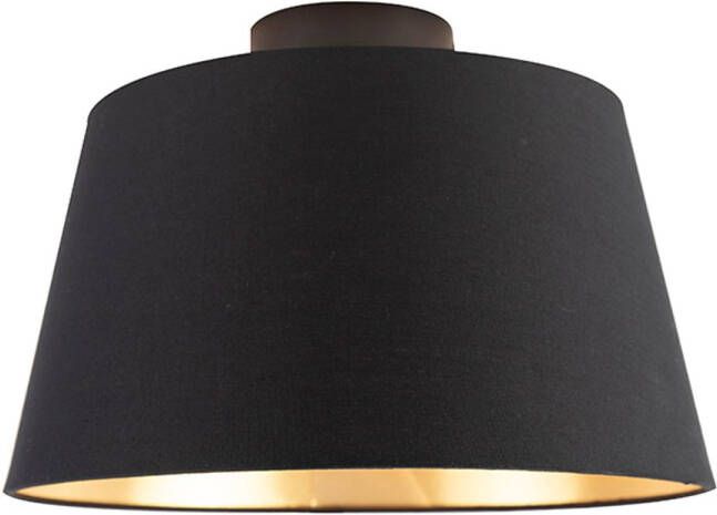 QAZQA Plafondlamp Met Katoenen Kap Zwart Met Goud 32 Cm Combi Zwart