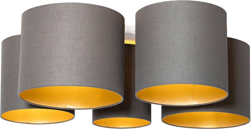 QAZQA Plafondlamp Taupe Met Gouden Binnenkant 5-lichts Multidrum