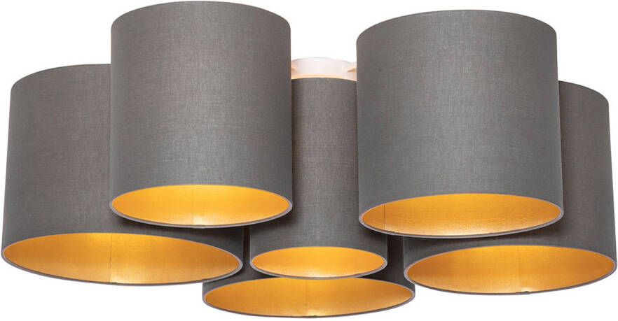 QAZQA Plafondlamp Taupe Met Gouden Binnenkant 6-lichts Multidrum