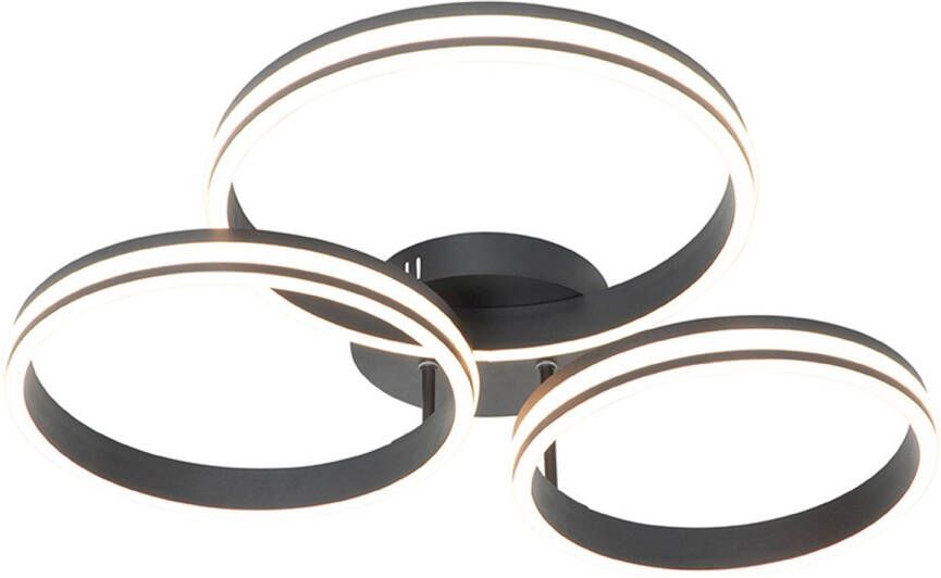 QAZQA Plafondlamp Zwart Incl. Led 3-staps Dimbaar 3-lichts Navara