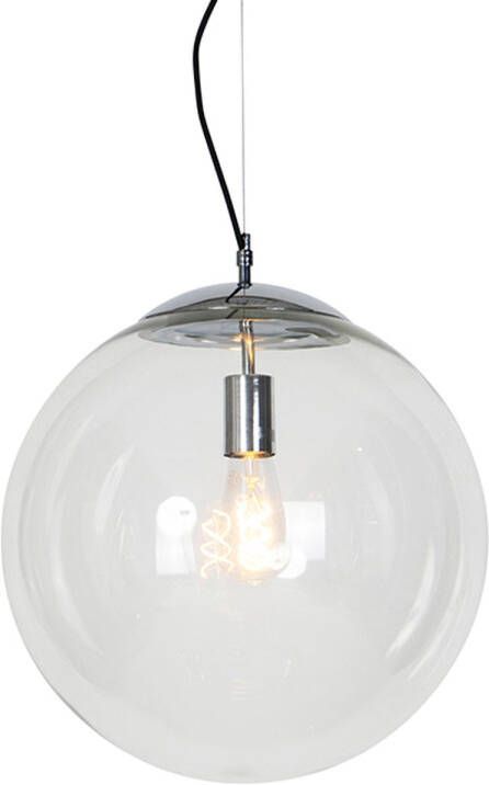 QAZQA Scandinavische Hanglamp Chroom Met Helder Glas Ball 40