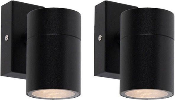 QAZQA Set Van 2 Buitenwandlamp Zwart Rvs Ip44 Solo