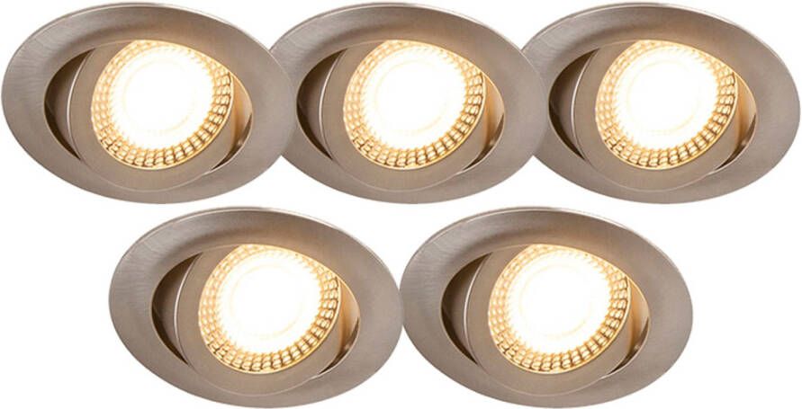 QAZQA Set Van 5 Moderne Inbouwspots Staal Incl. Led 3-staps Dimbaar Mio