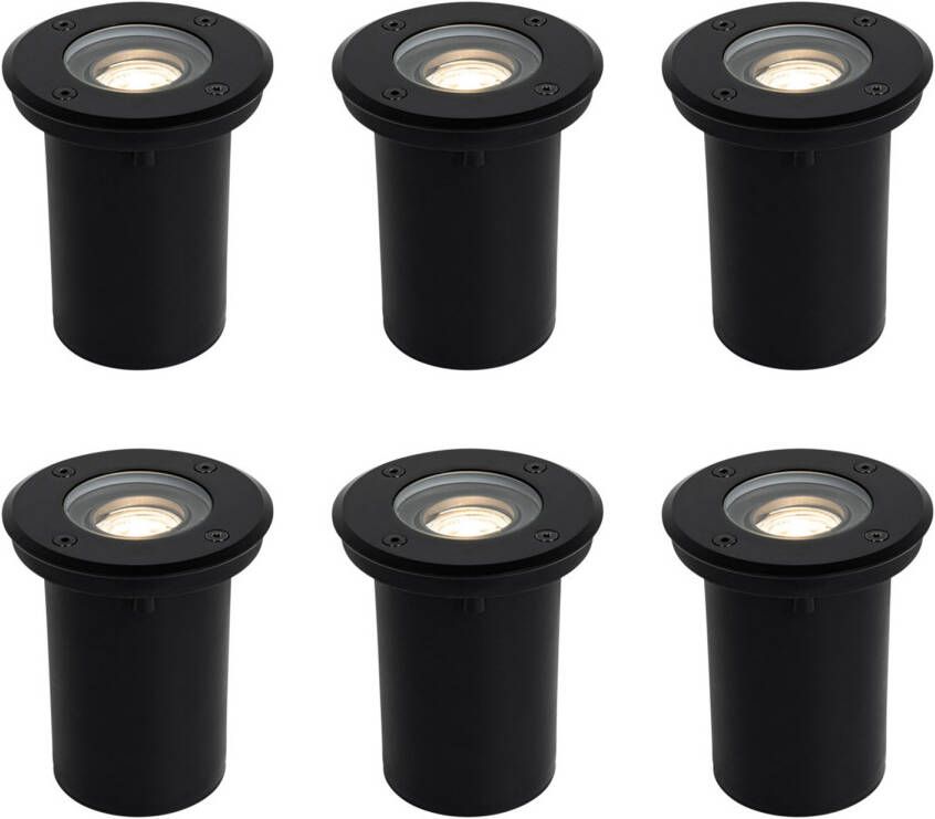 QAZQA Set Van 6 Moderne Buiten Grondspots Zwart 35 Mm Verstelbaar Ip65 Delux