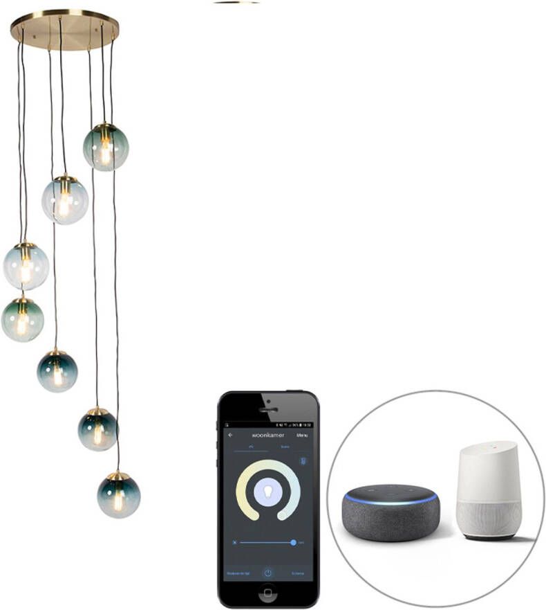 QAZQA 106266 pallon Art Deco LED Smart Hanglamp incl. wifi voor boven de eettafel in eetkamer 7 lichts Ø 65 cm Goud messing Woonkamer Slaapkamer Keuken - Foto 2