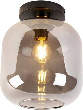 QAZQA Smart Plafondlamp Zwart Met Goud En Smoke Glas Incl. Wifi A60 Zuzanna