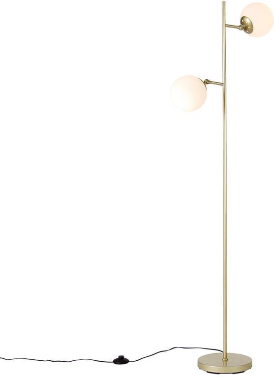 QAZQA pallon Art Deco Dimbare LED Smart Vloerlamp Staande Lamp incl. wifi met Dimmer 2 lichts H 153 cm Wit Woonkamer Slaapkamer Keuken