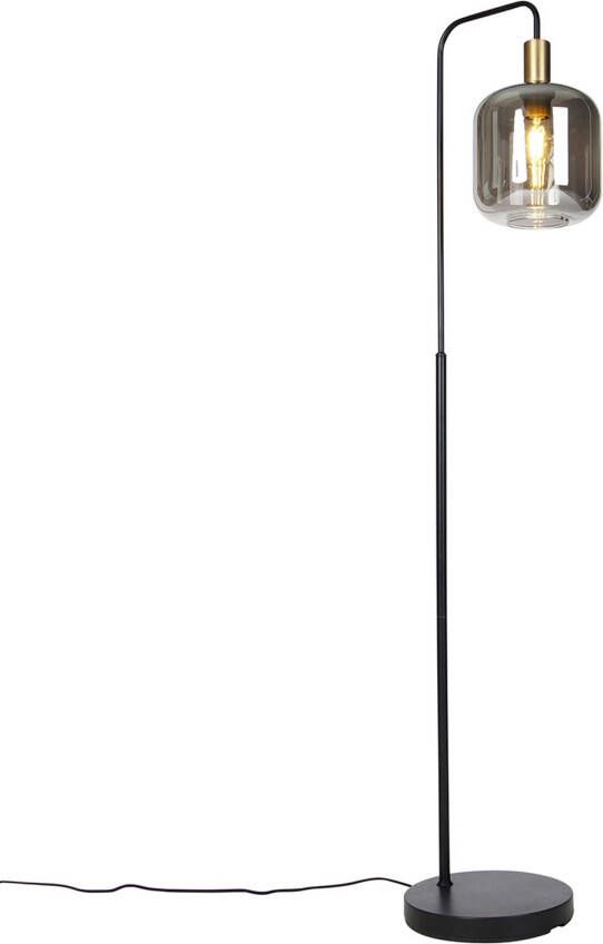 QAZQA zuzanna Design Dimbare LED Smart Vloerlamp Staande Lamp incl. wifi met Dimmer 1 lichts H 150 cm Zwart Goud Woonkamer Slaapkamer Keuken