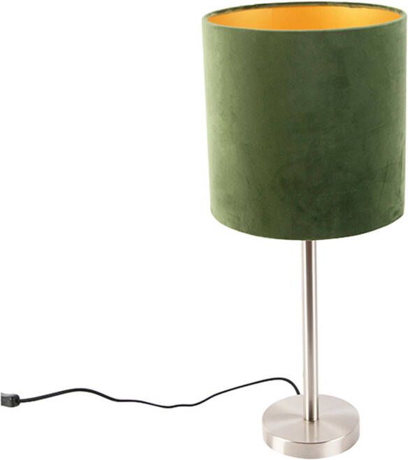 QAZQA Tafellamp Staal Met Groene Kap 25 Cm Simplo