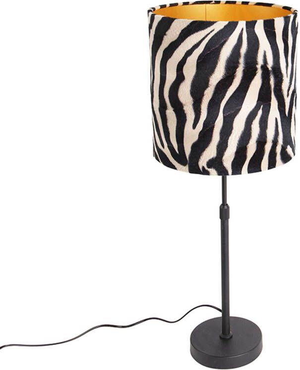 QAZQA Tafellamp Zwart Kap Zebra Dessin 25 Cm Verstelbaar Parte