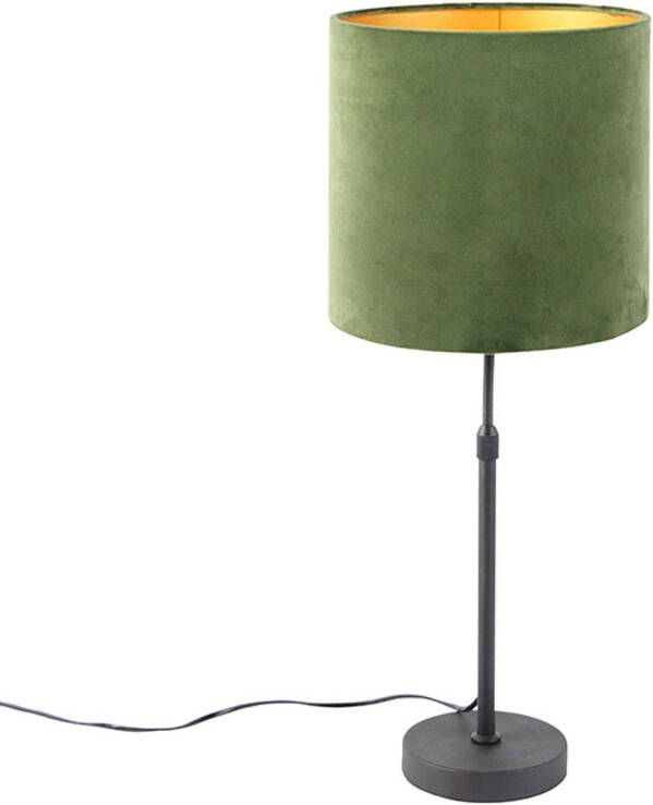 QAZQA Tafellamp Zwart Met Velours Kap Groen Met Goud 25 Cm Parte