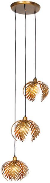 QAZQA botanica Landelijke Hanglamp voor boven de eettafel in eetkamer 3 lichts Ø 62 cm Goud messing Woonkamer Slaapkamer Keuken