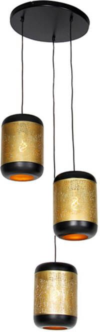 QAZQA Vintage Hanglamp Zwart Met Messing Rond 3-lichts Kayleigh