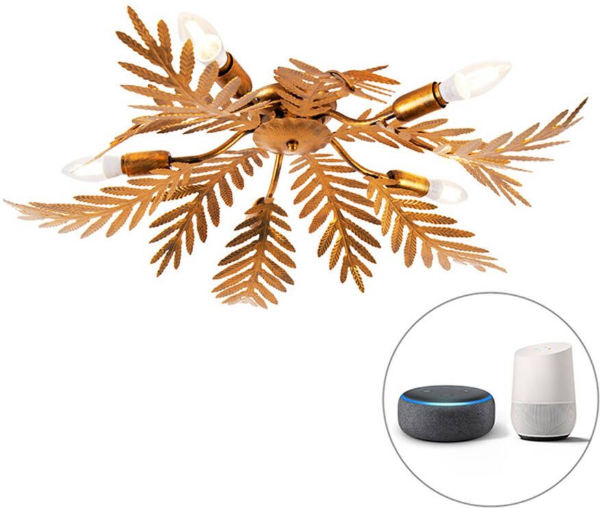 QAZQA botanica Retro LED Dimbare Smart Plafondlamp incl. wifi met Dimmer 5 lichts Ø 70 cm Goud messing Woonkamer | Slaapkamer | Keuken