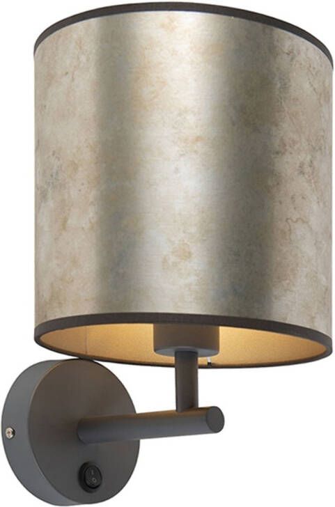 QAZQA Vintage Wandlamp Donkergrijs Met Zinken Kap Matt