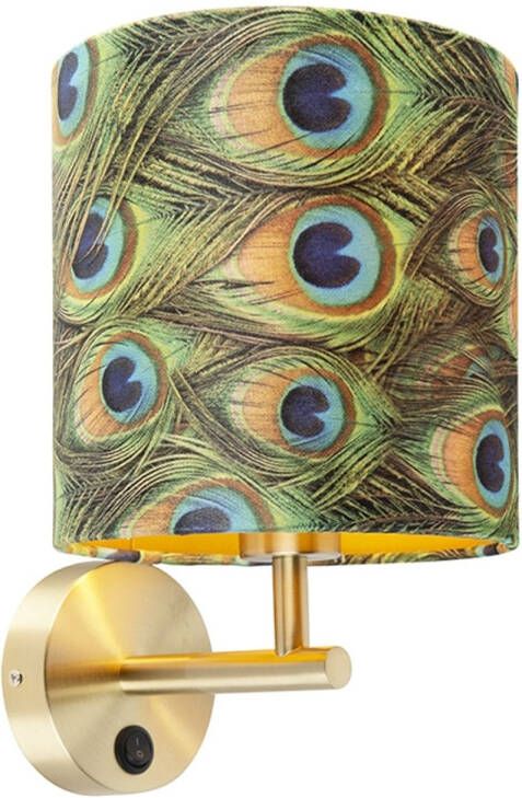 QAZQA Vintage Wandlamp Goud Met Kap Velours 20 20 20 Pauw Combi