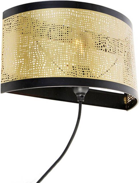 QAZQA Vintage Wandlamp Zwart Met Messing 30x17 Cm Kayleigh