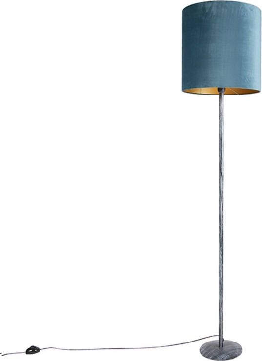 QAZQA Vloerlamp Antiek Grijs Velours Kap Blauw 40 Cm Simplo