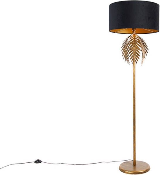 QAZQA botanica Landelijke Vloerlamp Staande Lamp met kap 1 lichts H 165 cm Zwart Goud Woonkamer Slaapkamer