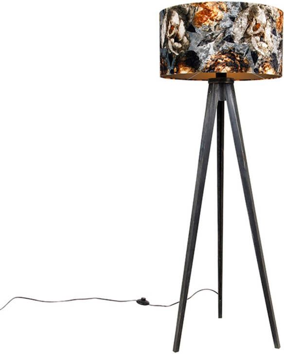 QAZQA tripod_classic Tripod driepoot vloerlamp 1 lichts H 136 cm Bloemen print