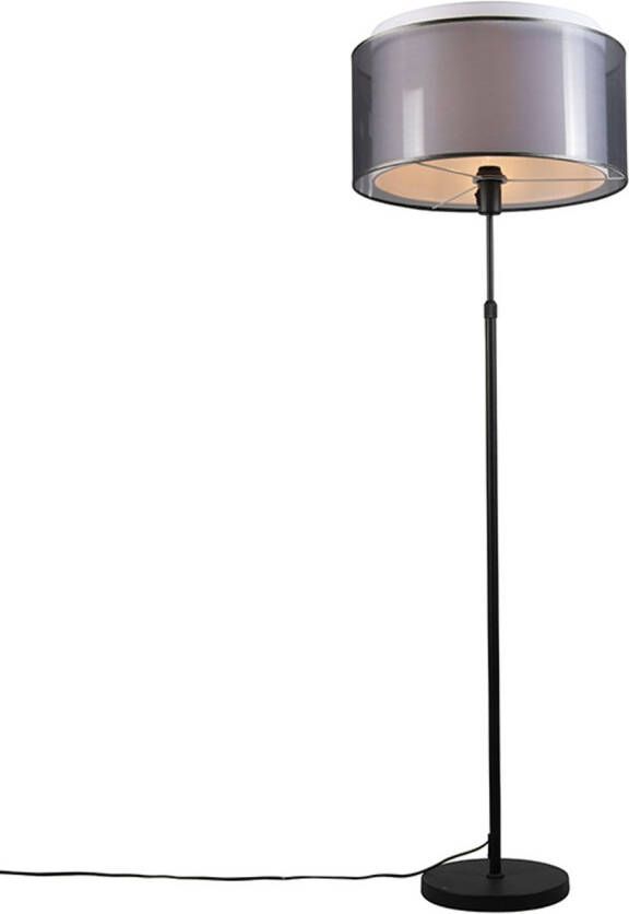 QAZQA Vloerlamp Zwart Met Zwart witte Kap 47 Cm Verstelbaar Parte