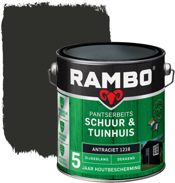 Rambo Pantserbeits Schuur & Tuinhuis Zijdeglans Dekkend Makkelijk Verwerkbaar Antraciet 2.5L