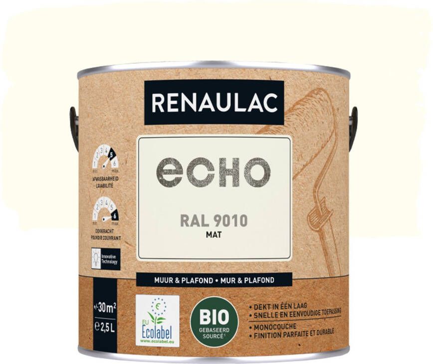 RENAULAC Muur- En Plafondverf Echo Bio Ral9010 Mat 2 5l