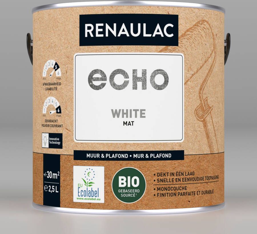 RENAULAC Muur- En Plafondverf Echo Bio Wit Mat 2 5l