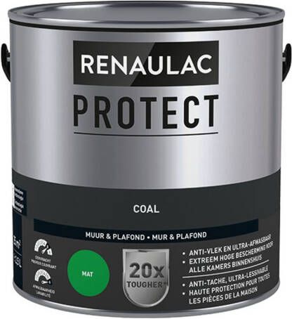 RENAULAC Muur- En Plafondverf Protect Ultra Dekkend Coal Mat 2 5l