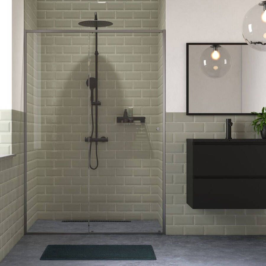 Sealskin Douche Schuifdeur Contour 140 X 200cm Mat Grijs Profiel 6 Mm Rookglas