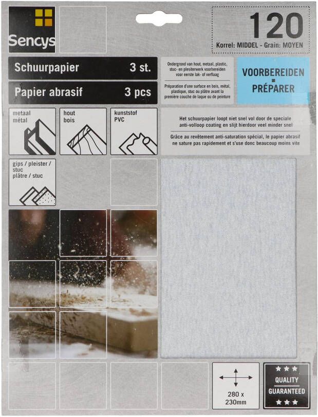 Sencys Schuurvel Stearaat Wit 230x280mm P120 3st