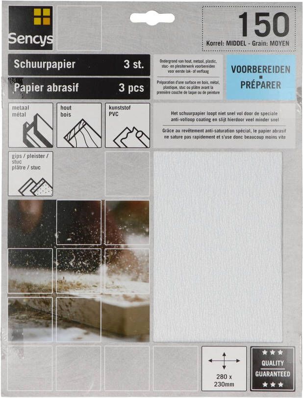 Sencys Schuurvel Stearaat Wit 230x280mm P150 3st