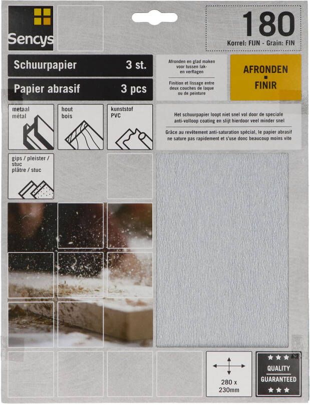 Sencys Schuurvel Stearaat Wit 230x280mm P180 3st