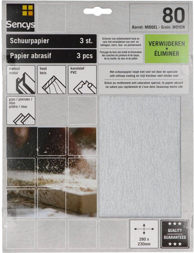 Sencys Schuurvel Stearaat Wit 230x280mm P80 3st