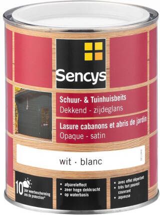 Sencys Tuinhoutbeits Tuinhuis En Schutting Dekkend Zijdeglans Wit 0 75l