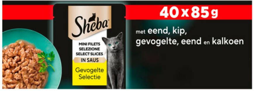 Sheba Kattenvoer Mini Filets Adult Kip In Saus Natvoer Maaltijdzakjes 40 X 85 Gr Mega Pack