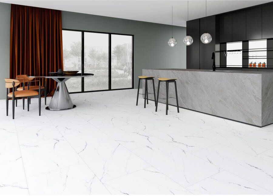 Solid Pvc-tegel Xxl Rock Light Marble 4-zijdige V-groef 8 5mm Pakketinhoud 2 977m²