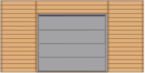Solid voorwand met sectionale garagedeur S7750 geïmpregneerd hout 480 x 245 cmt voor carport basis 6x5m