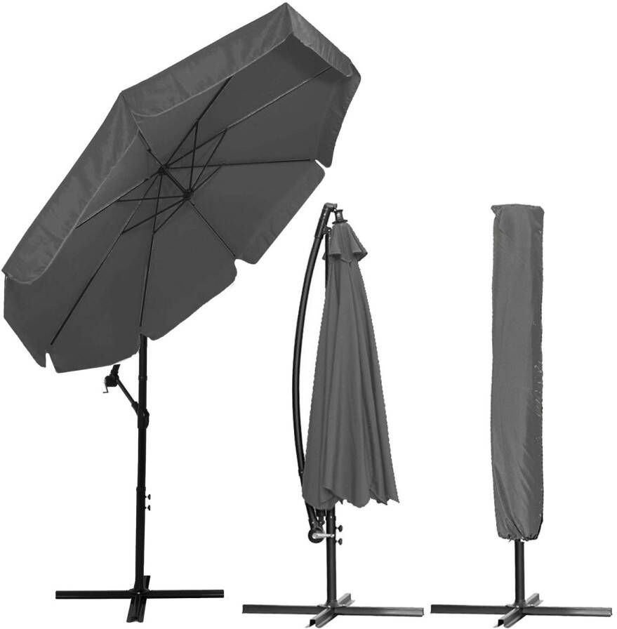 Springos Parasol | Parasols | Kantelbaar | Met Ventilatie | Ø300 Donkergrijs | Cm