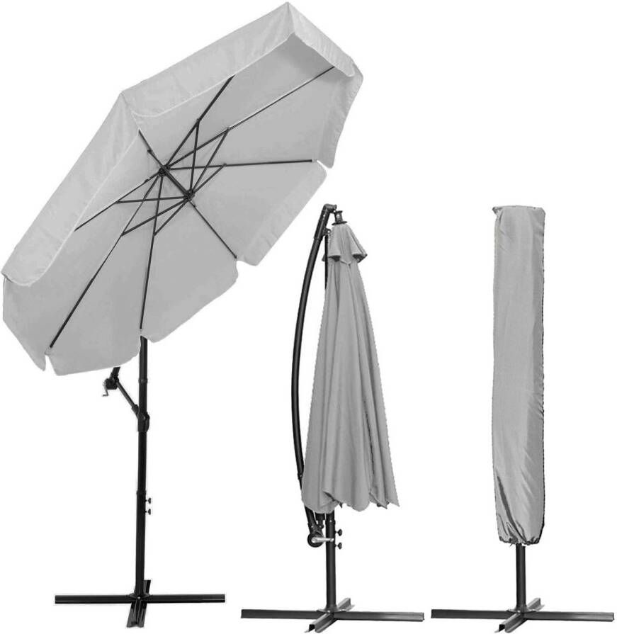 Springos Parasol | Parasols | Kantelbaar | Met Ventilatie | Lichtgrijs | 290 Cm