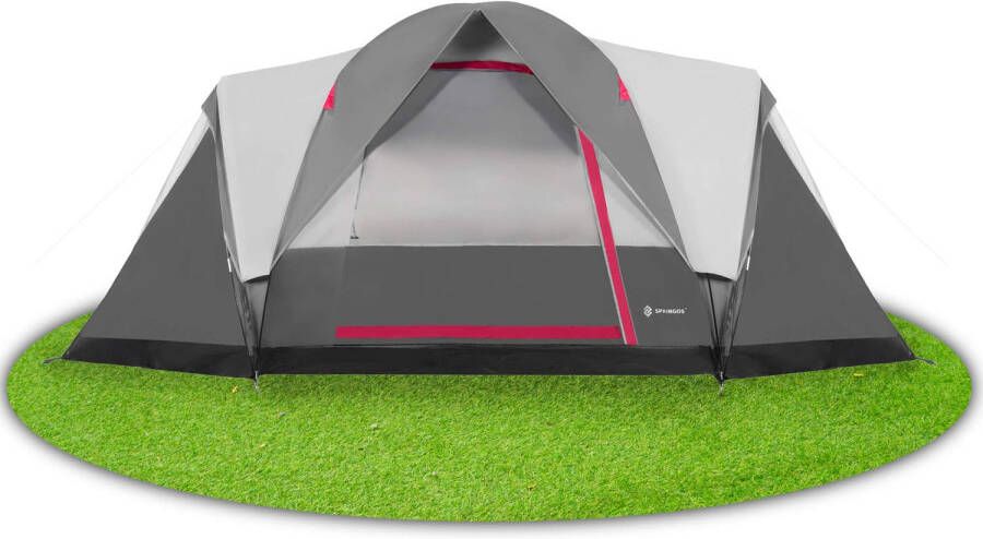 Springos Tunneltent | Kampeertent |waterdicht | Klamboe | Hoes | 6 Persoons | Grijs | 450x215x180 Cm