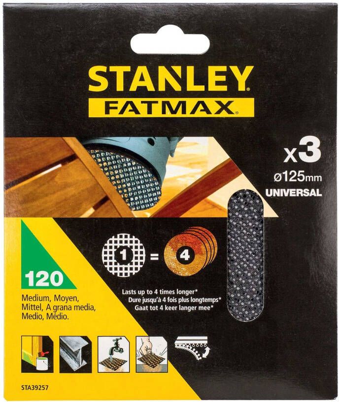 Stanley Fatmax Schuurgaas Excentrische Schuurmachine Sta39257-xj Quick Fit Ø125mm K120 3 Stuks