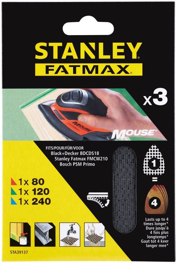 Stanley Fatmax Schuurgaas "mouse" Schuurmachine Sta39137-xj Assorti 3 Stuks