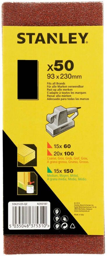 Stanley Schuurstroken Vlakschuurmachine Sta31225-qz 93x230mm Assorti 50 Stuks