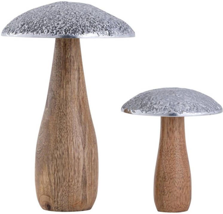 SVJ Home Decorations Svj Deco Paddenstoelen 13x13x20 Cm Hout Naturel Set Van 2