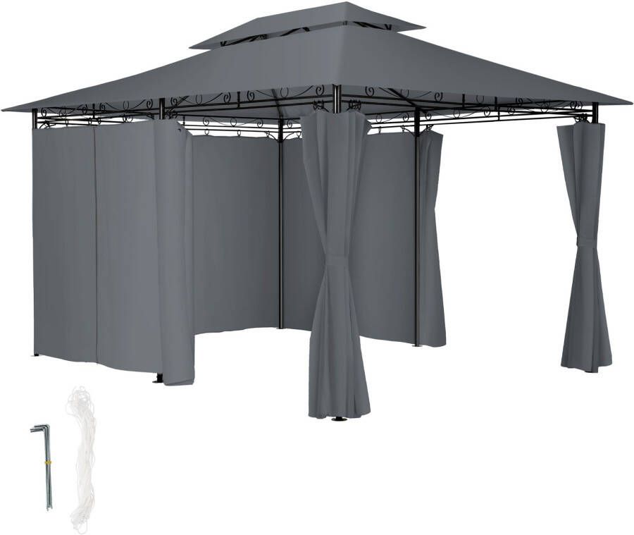 TECTAKE Luxe Tuinpaviljoen Emine 4x3m Met 6 Zijdelen Antraciet