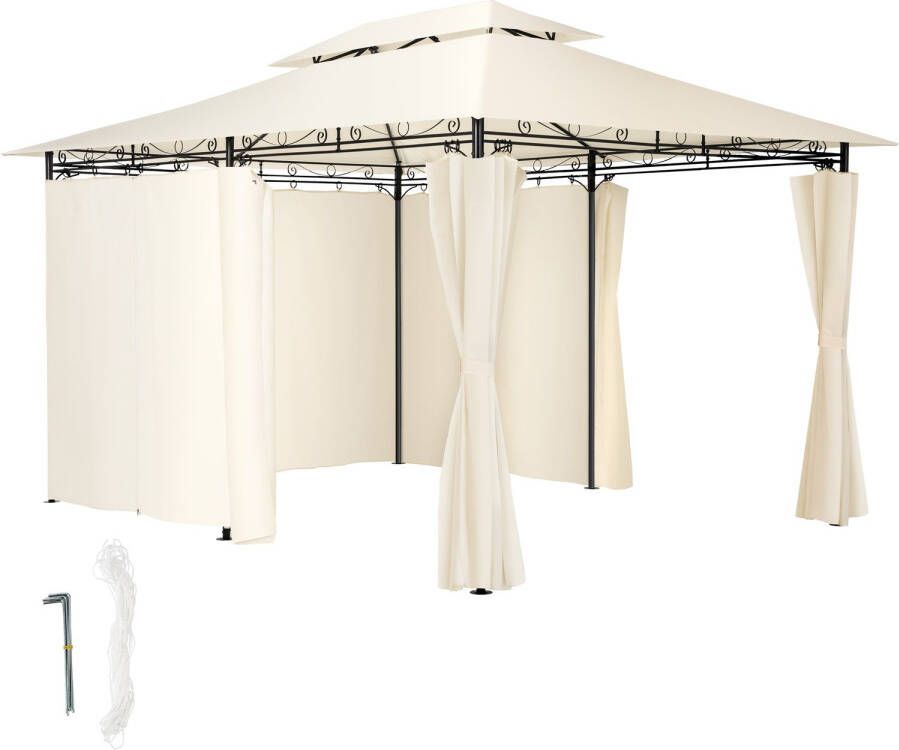 TECTAKE Luxe Tuinpaviljoen Emine 4x3m Met 6 Zijdelen Crème