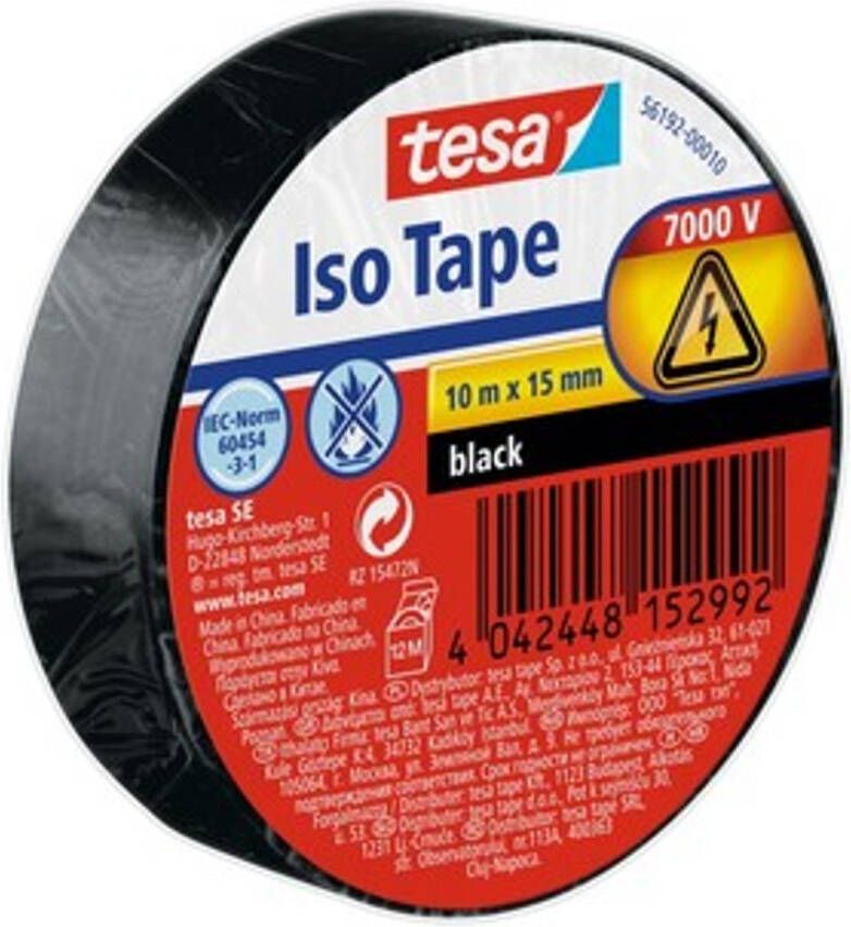 Tesa Isolatietape Iso Tape Pvc Zwart 10mx15mm