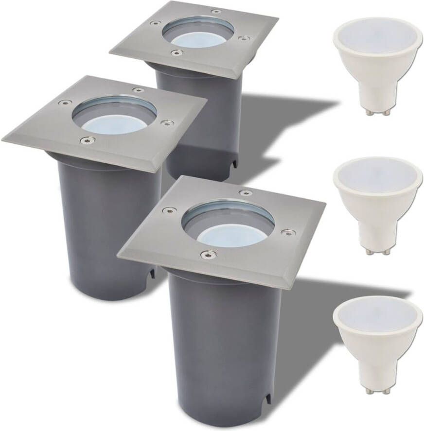 VIDAXL Grondspots Set Van 3 10.8 X 10.8 X 15 Cm Led Zilver grijs